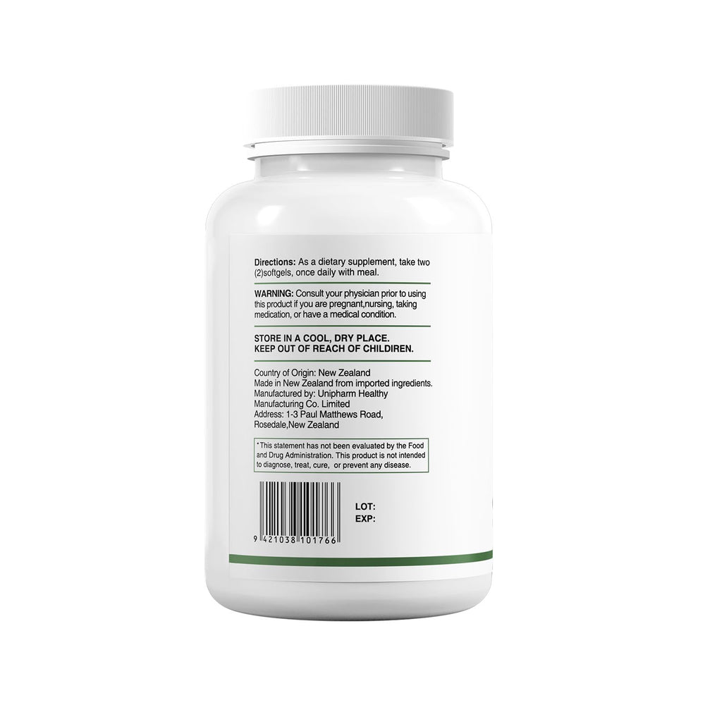 HUJ Omega-3 bottle with 60 softgels label