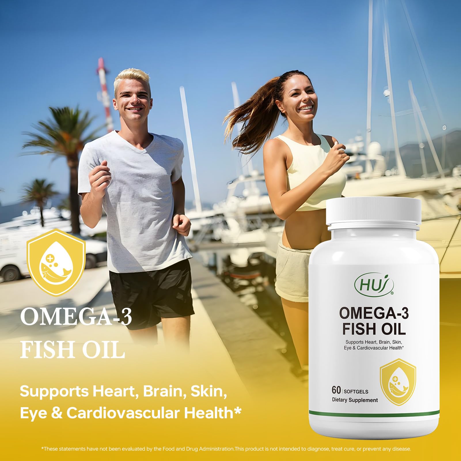 Icons representing heart, brain, and eyes for omega-3 support