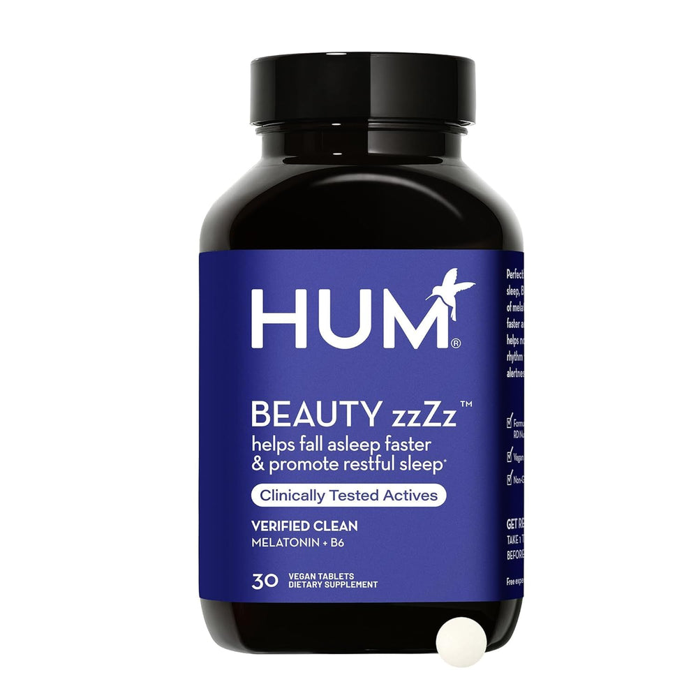 Front view of HUM Beauty zzZz Melatonin Sleep Supplement bottle