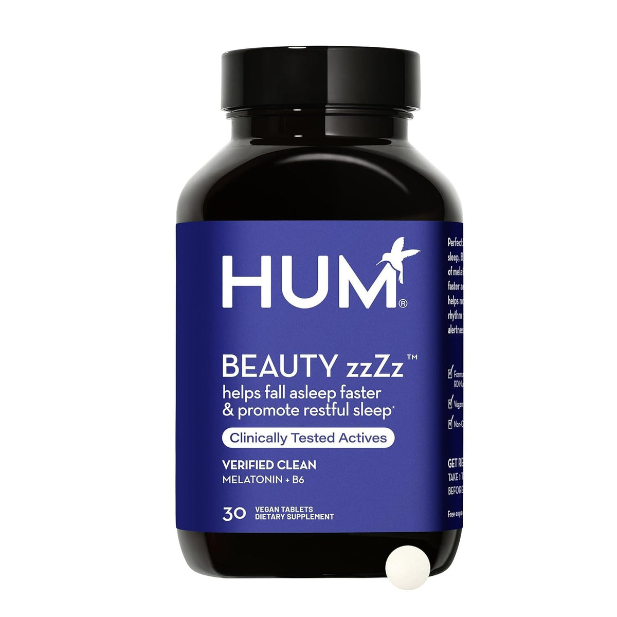Front view of HUM Beauty zzZz Melatonin Sleep Supplement bottle