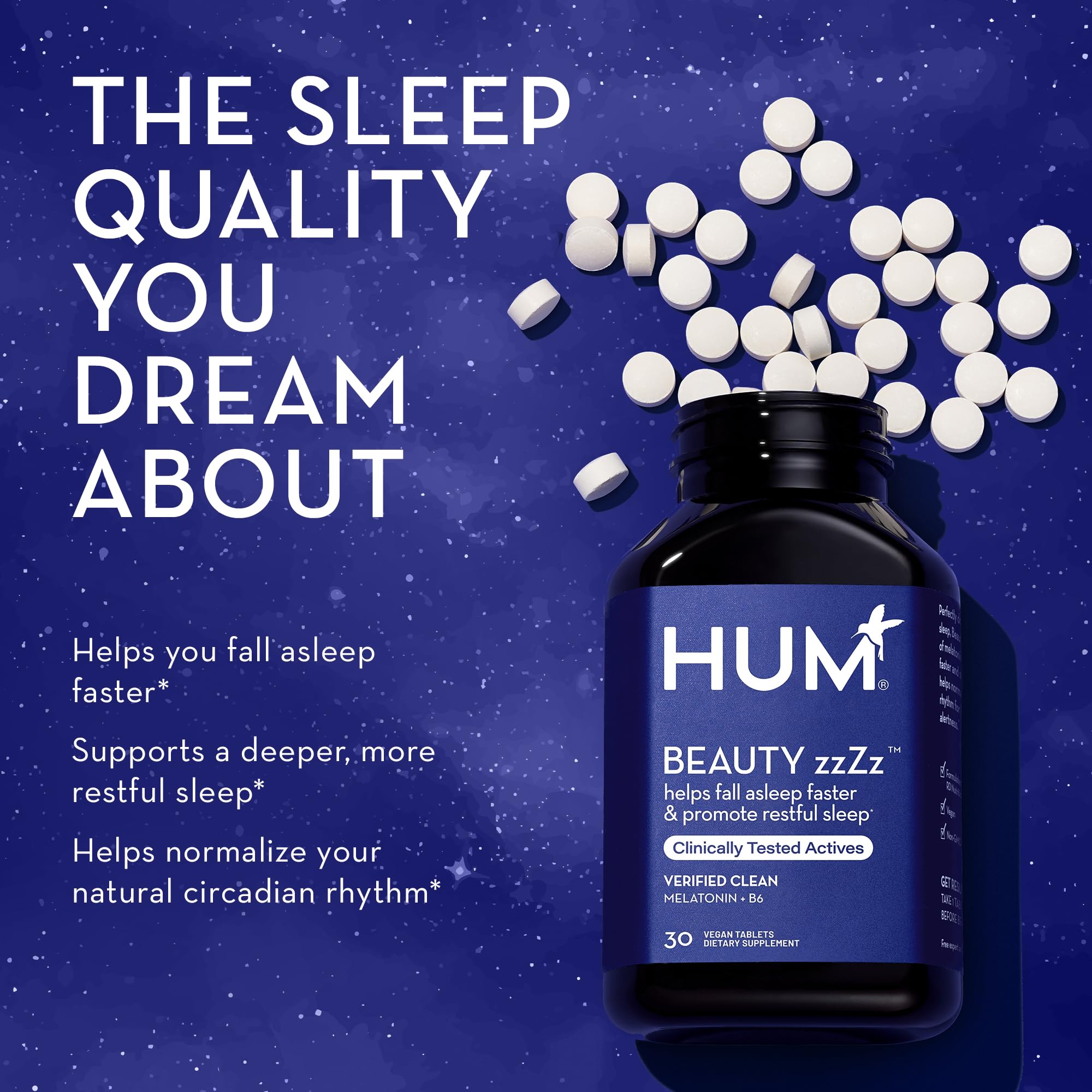 HUM Beauty zzZz Sleep Supplement bottle label with product information