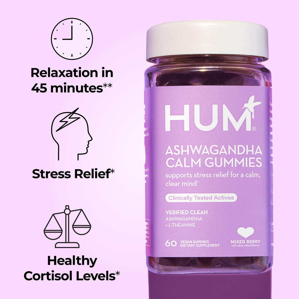 Front view of HUM Calm Ashwagandha Gummies bottle (60 gummies)
