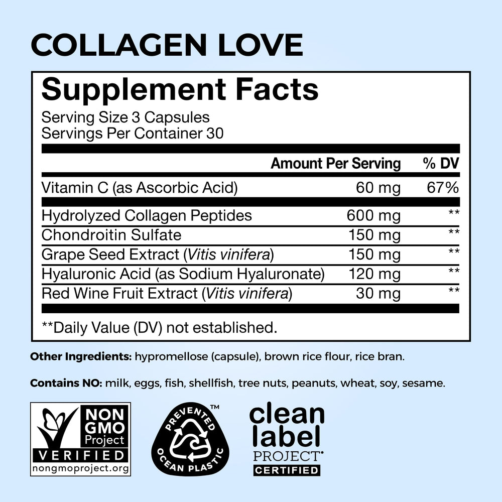 Hyaluronic acid and vitamin C components of the HUM Collagen Love Skin supplement