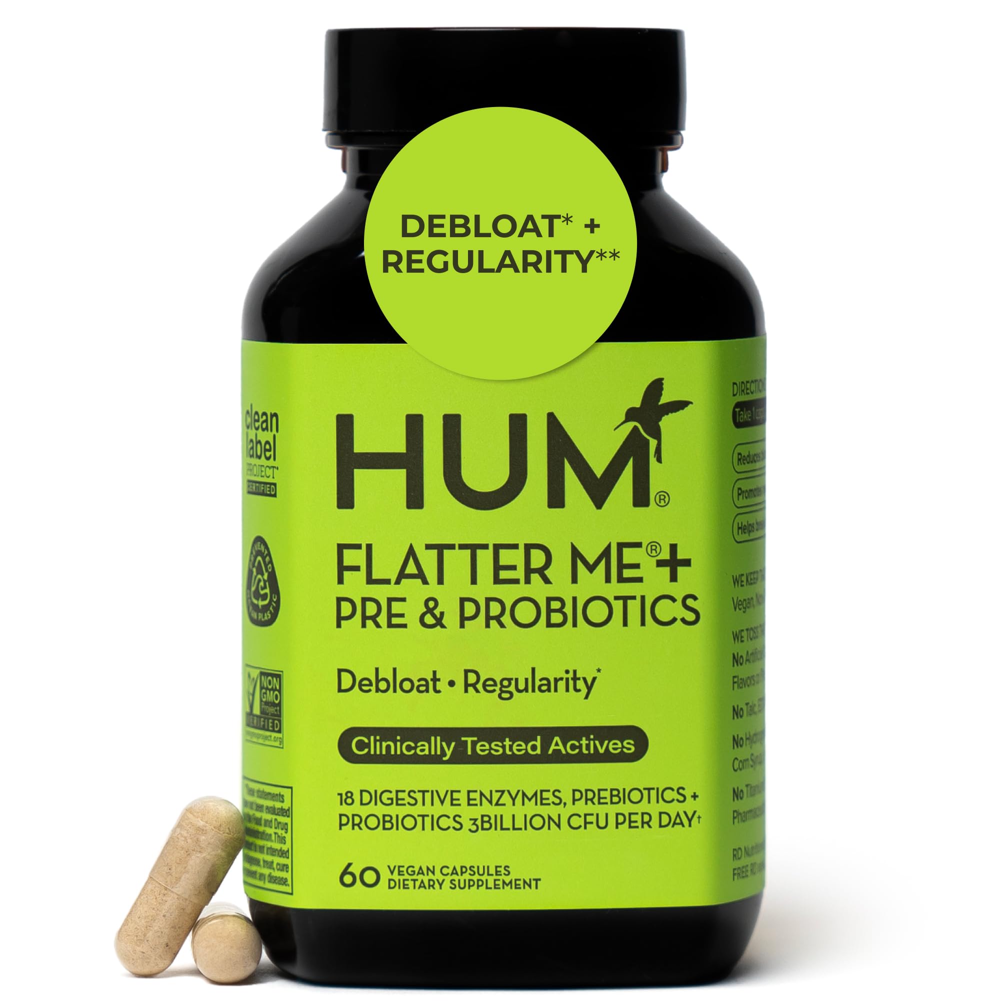 HUM Flatter Me digestive enzymes bottle label