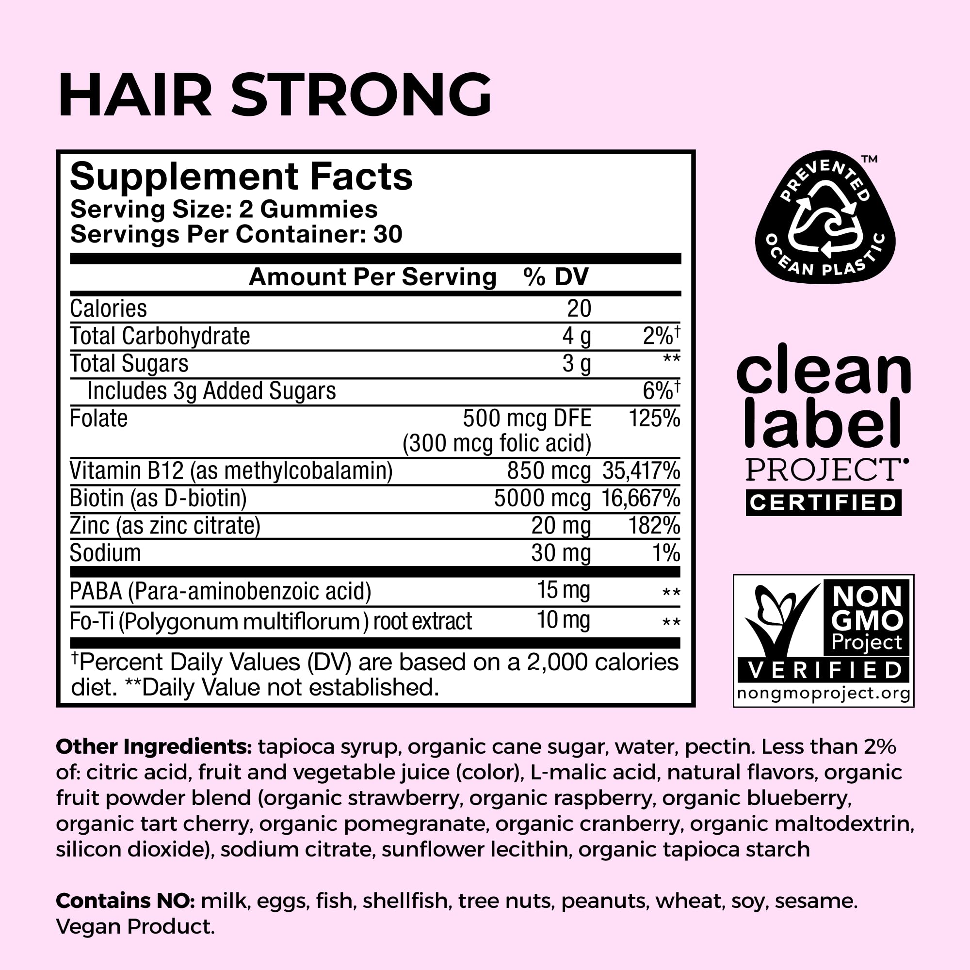 Nutrition facts label for HUM Hair Growth Gummies