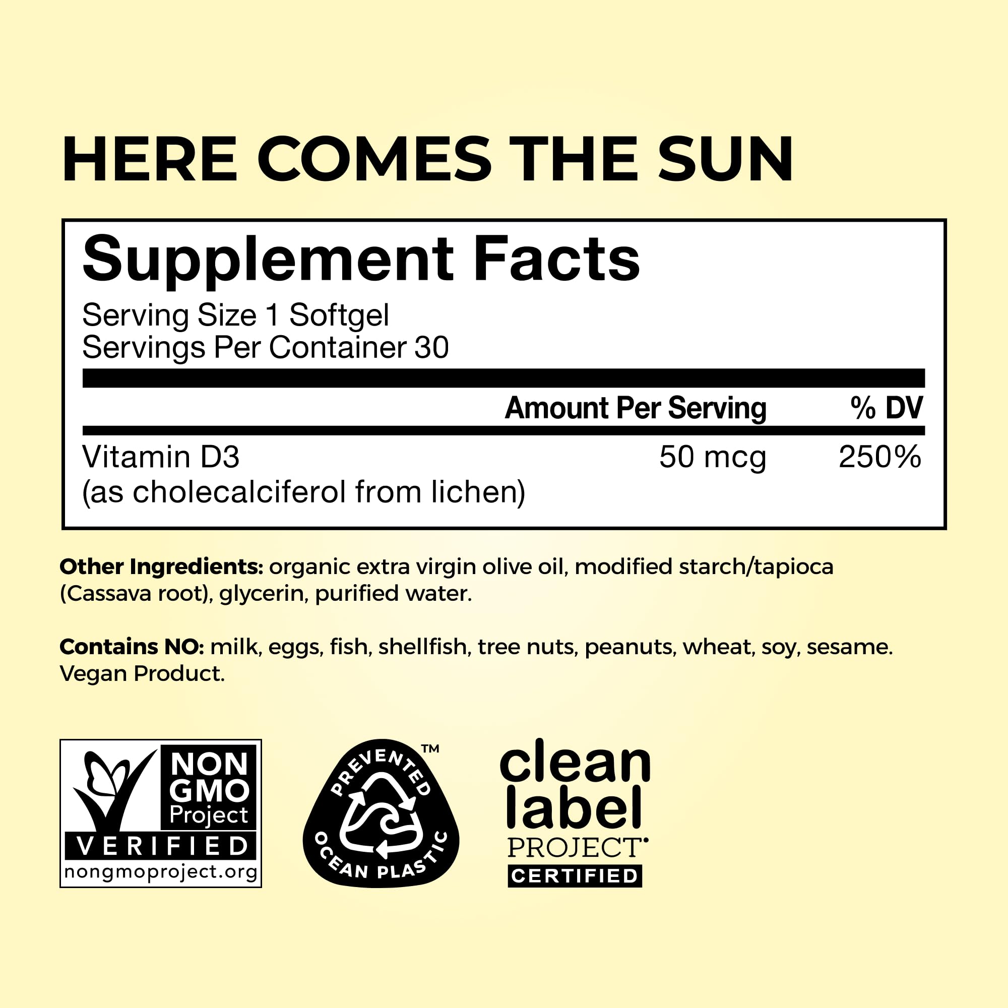 Nutrition facts and ingredients panel on packaging