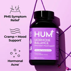 HUM Hormone Balance ingredients featuring chasteberry and dong quai.