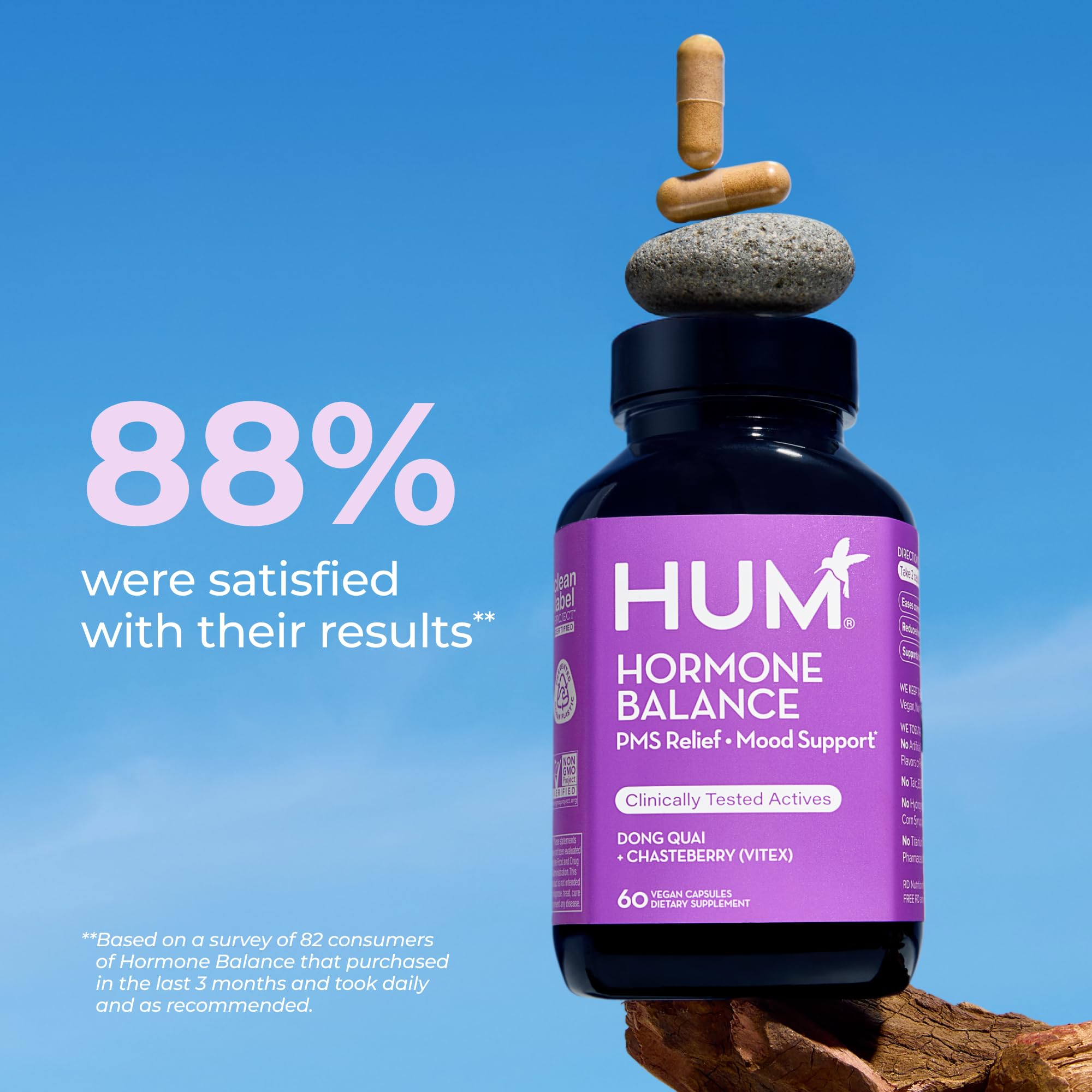 HUM Hormone Balance clean-label packaging and label on bottle.