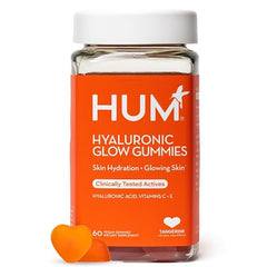 Front view of HUM Hyaluronic Glow bottle showing Tangerine Gummies