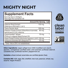 Hum Mighty Night ingredients CoQ10 highlighted for cellular support for skin.