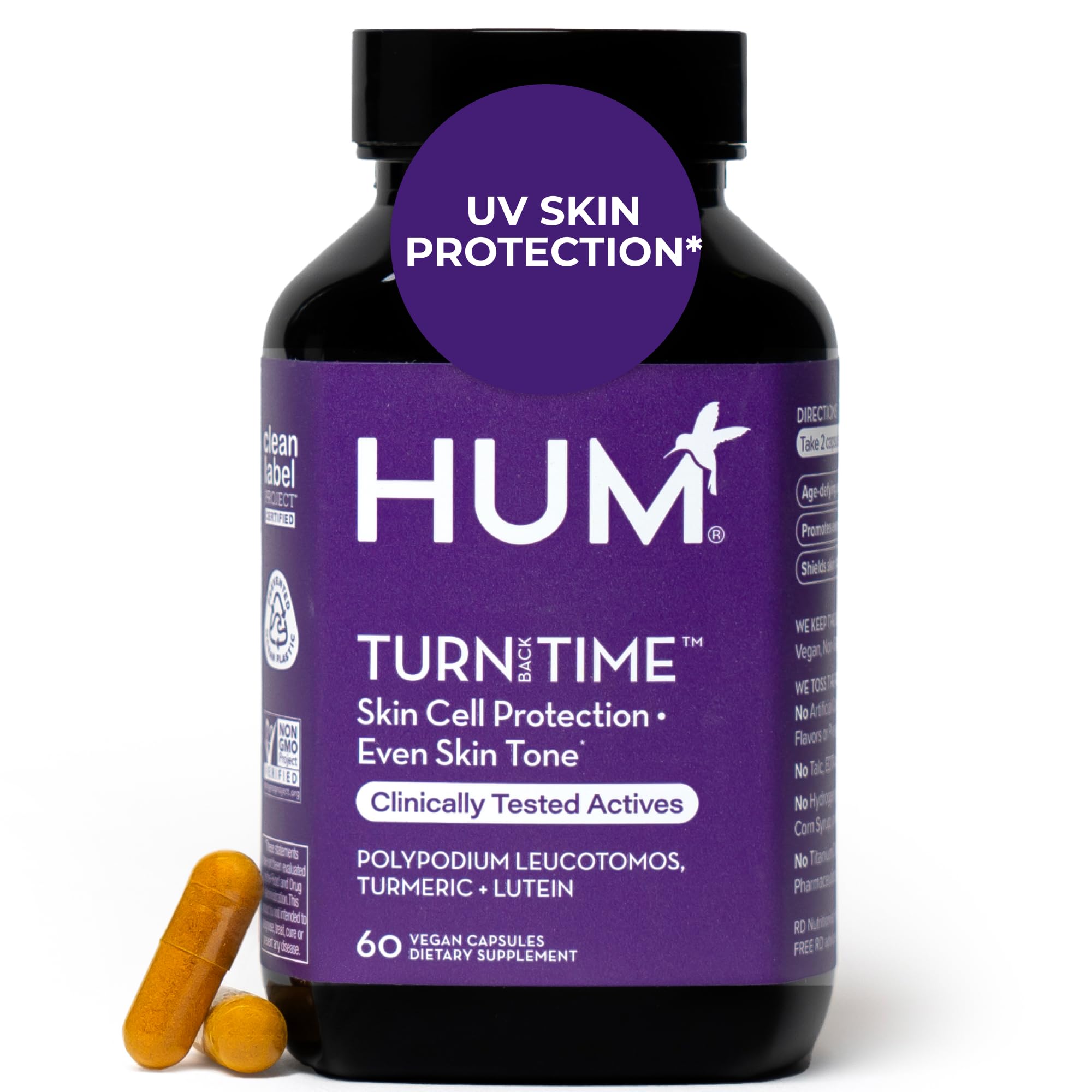 HUM Turn Back Time Turmeric supplement bottle with label