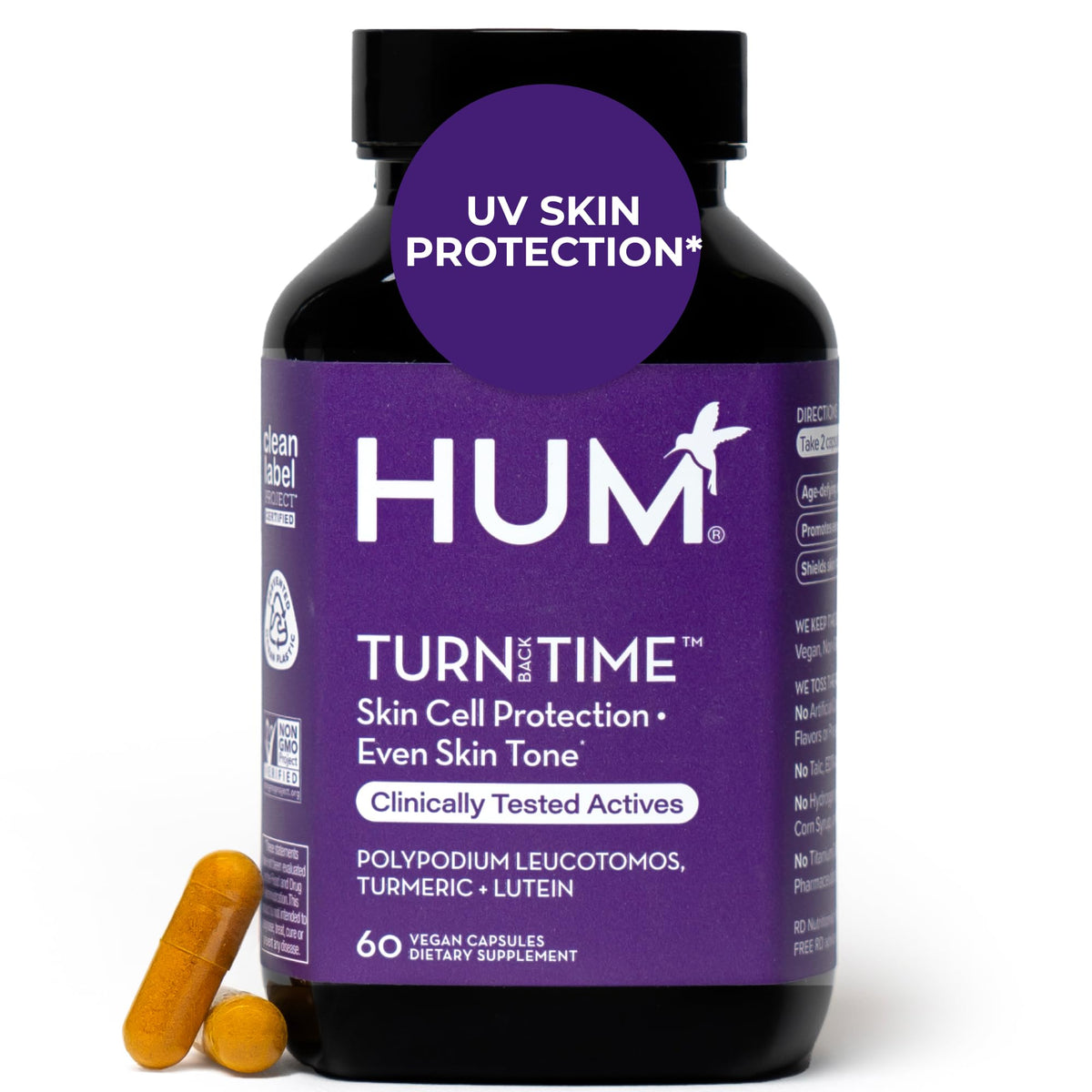HUM Turn Back Time Turmeric supplement bottle with label