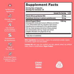 Graphic showing ashwagandha, eleuthero, rhodiola, licorice and ginger ingredients