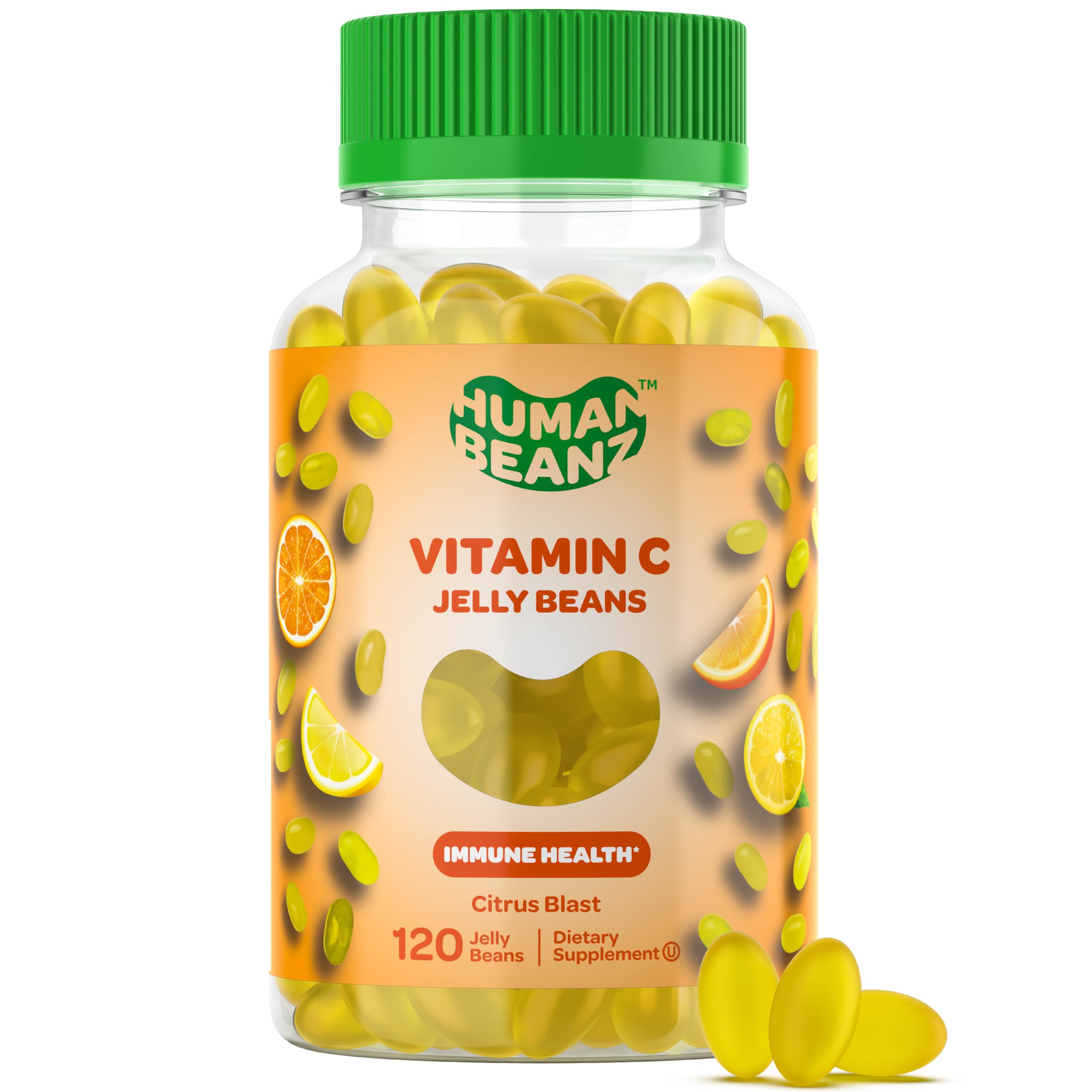 Front label of Human Beanz Vitamin C Jelly Beans Citrus Blast bottle