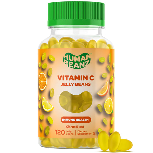 Front label of Human Beanz Vitamin C Jelly Beans Citrus Blast bottle