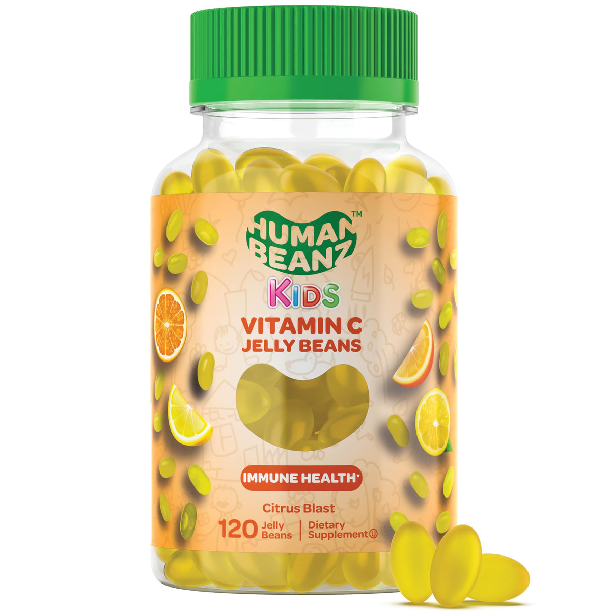 Front view of Human Beanz Vitamin C Jelly Beans for Kids Citrus Blast packaging