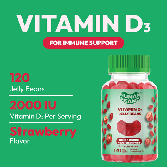 Bottle of Human Beanz Vitamin D3 Jelly Beans with 120 count
