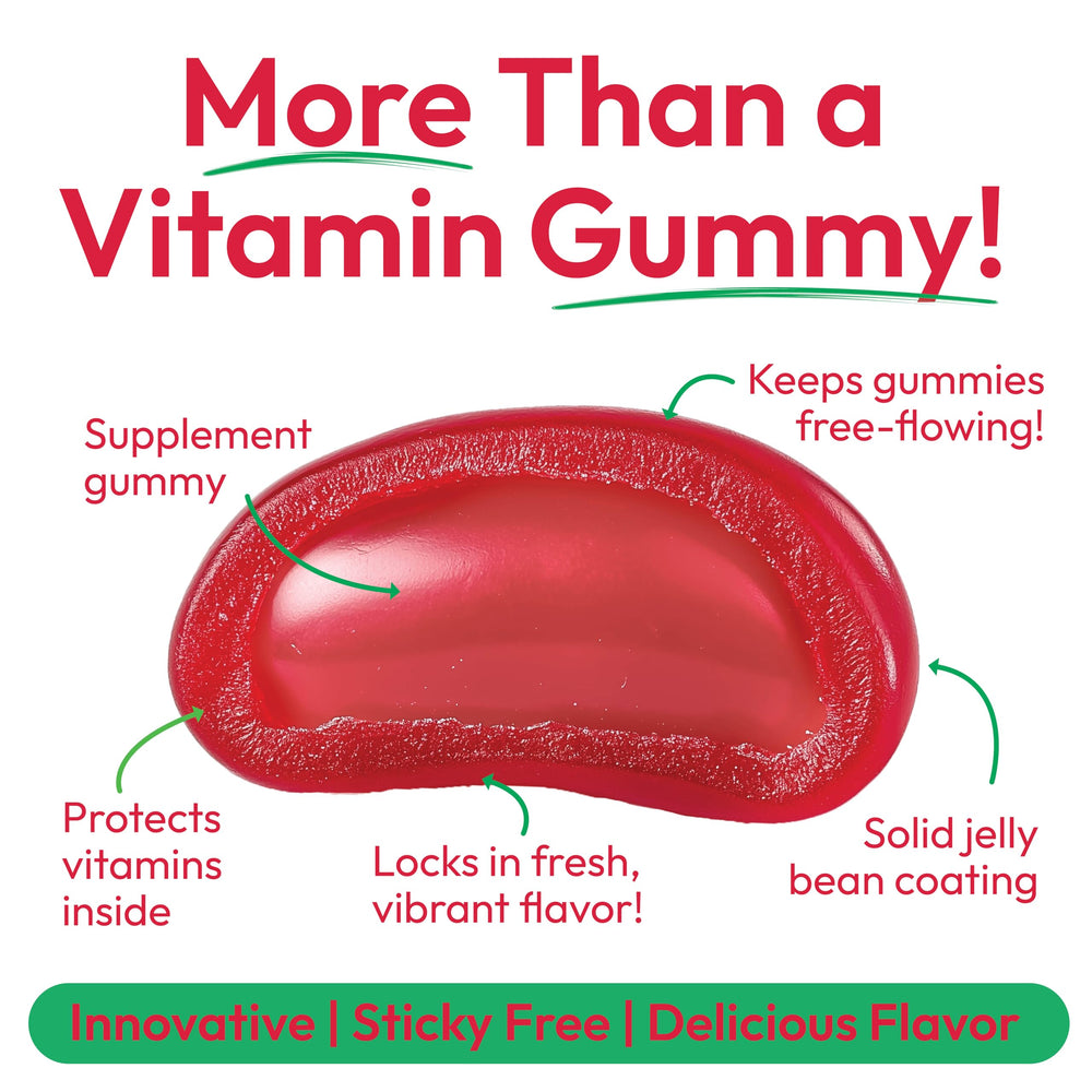 Close-up of strawberry-flavored Vitamin D3 jelly beans
