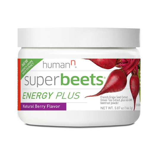 Front view of HumanN SuperBeets Energy Plus Berry bottle
