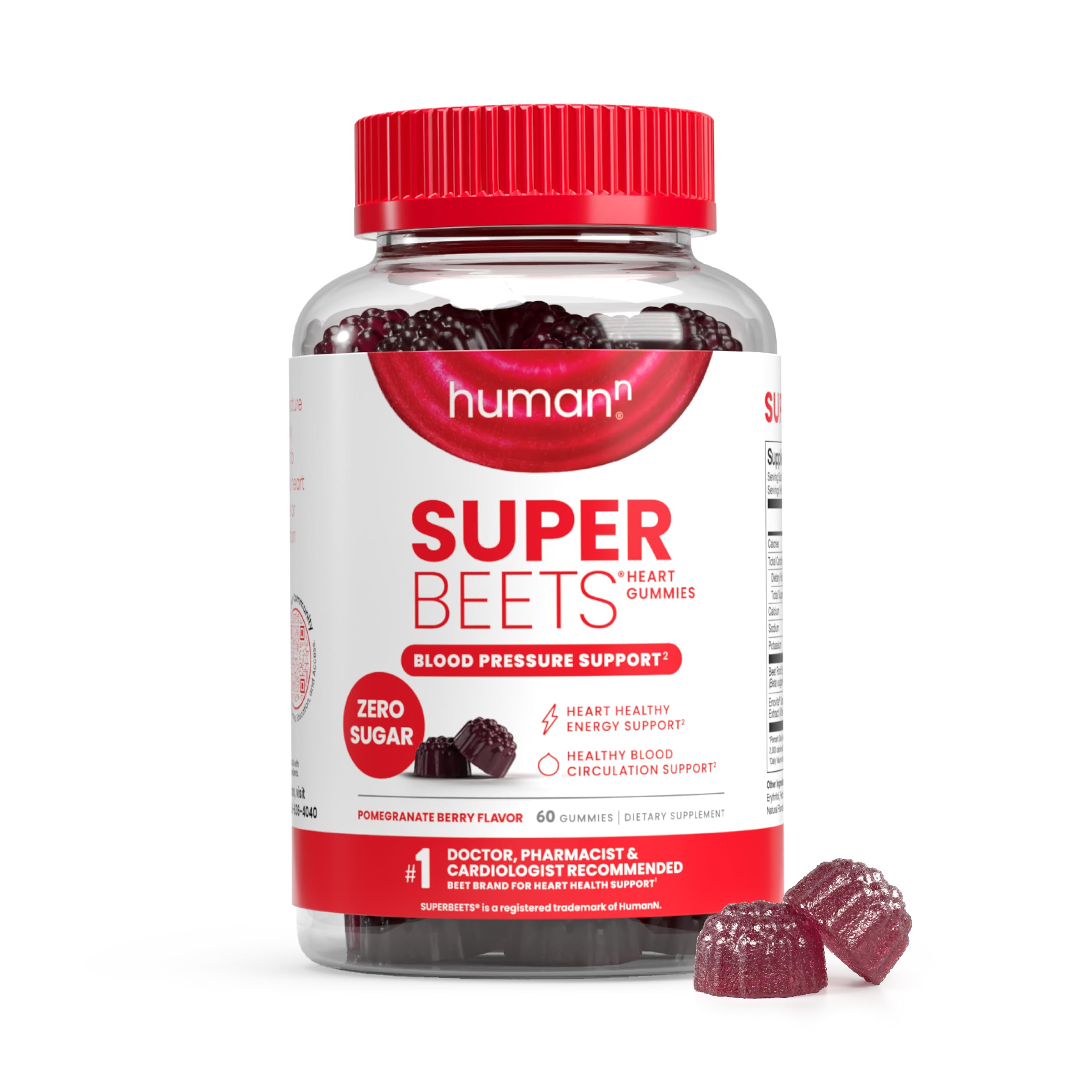 HumanN SuperBeets Heart Gummies bottle front – Pomegranate Berry flavor