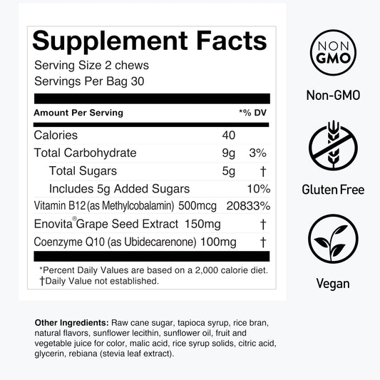Side view showing 60 count on the HumanN SuperGrapes Chews bottle