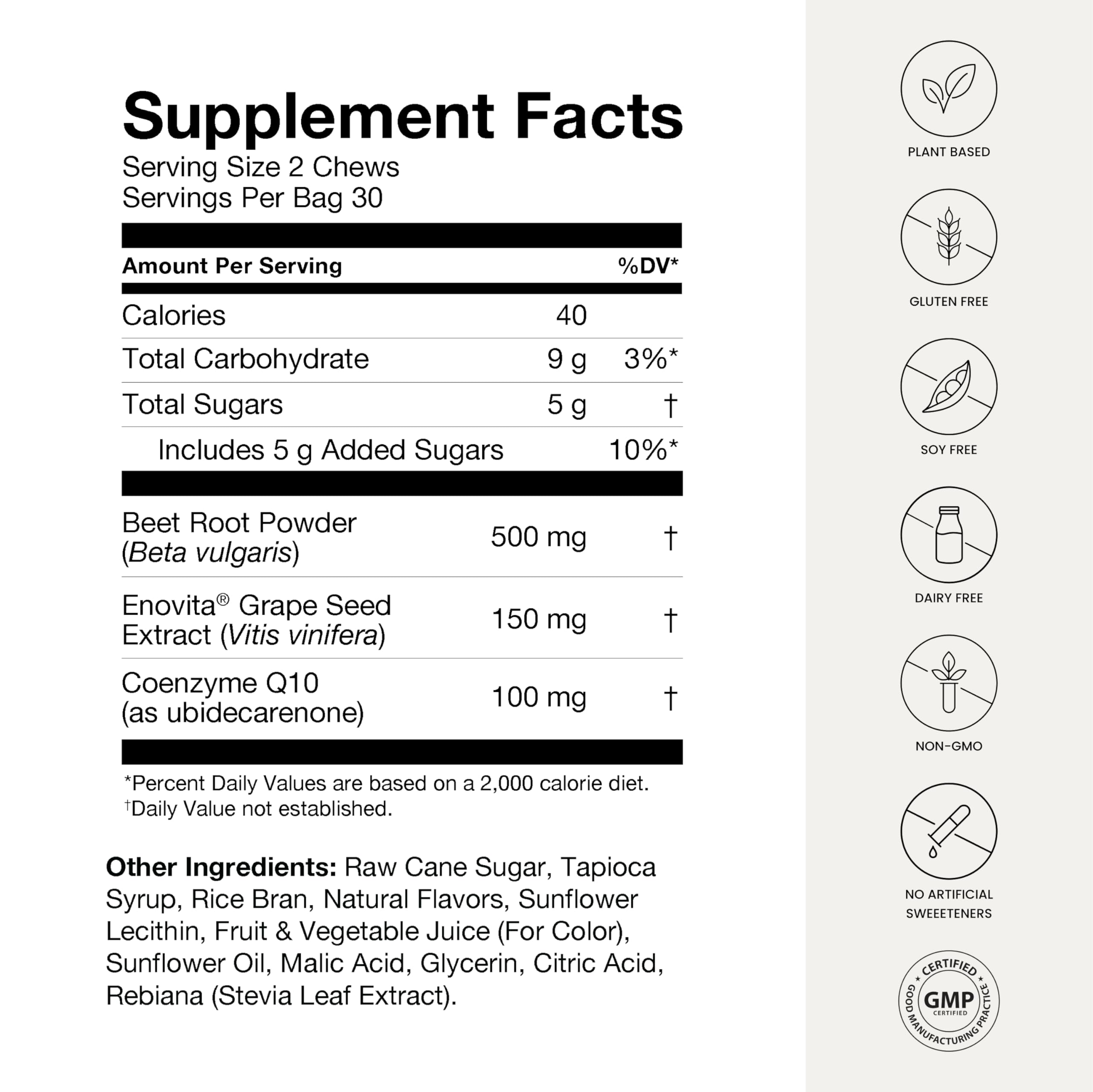 Front packaging highlights beet blend and heart health focus.
