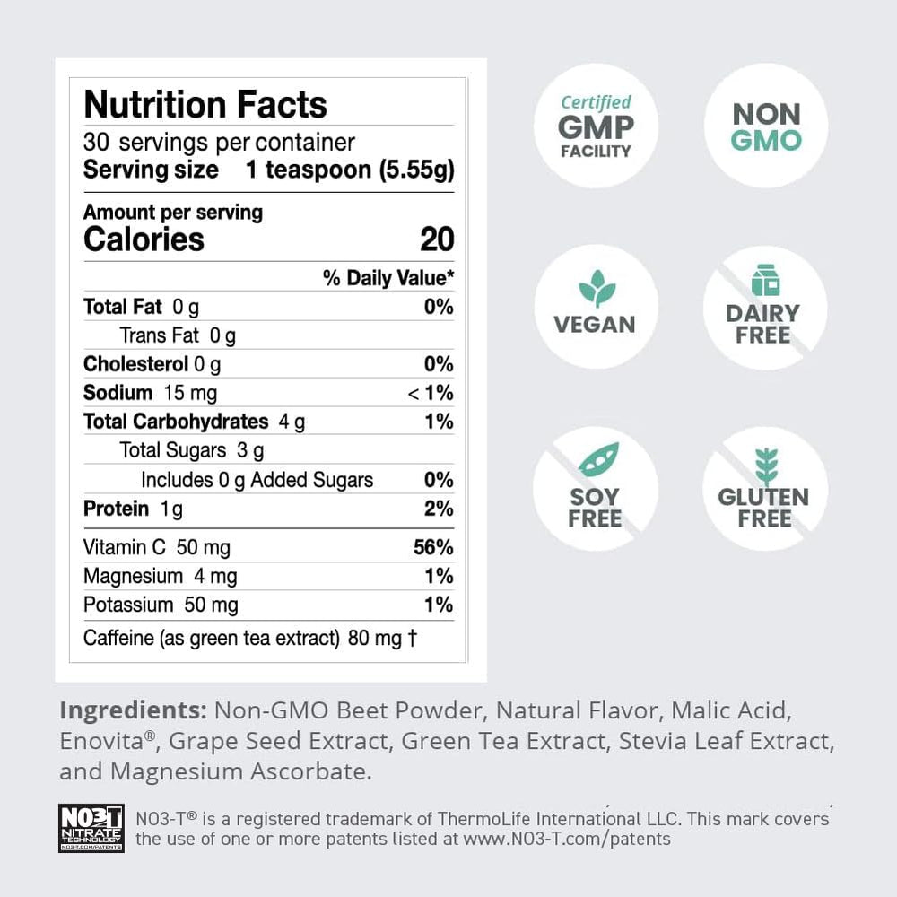 Humann SuperBeets Energy Plus green tea extract shows plant-based caffeine for alertness.