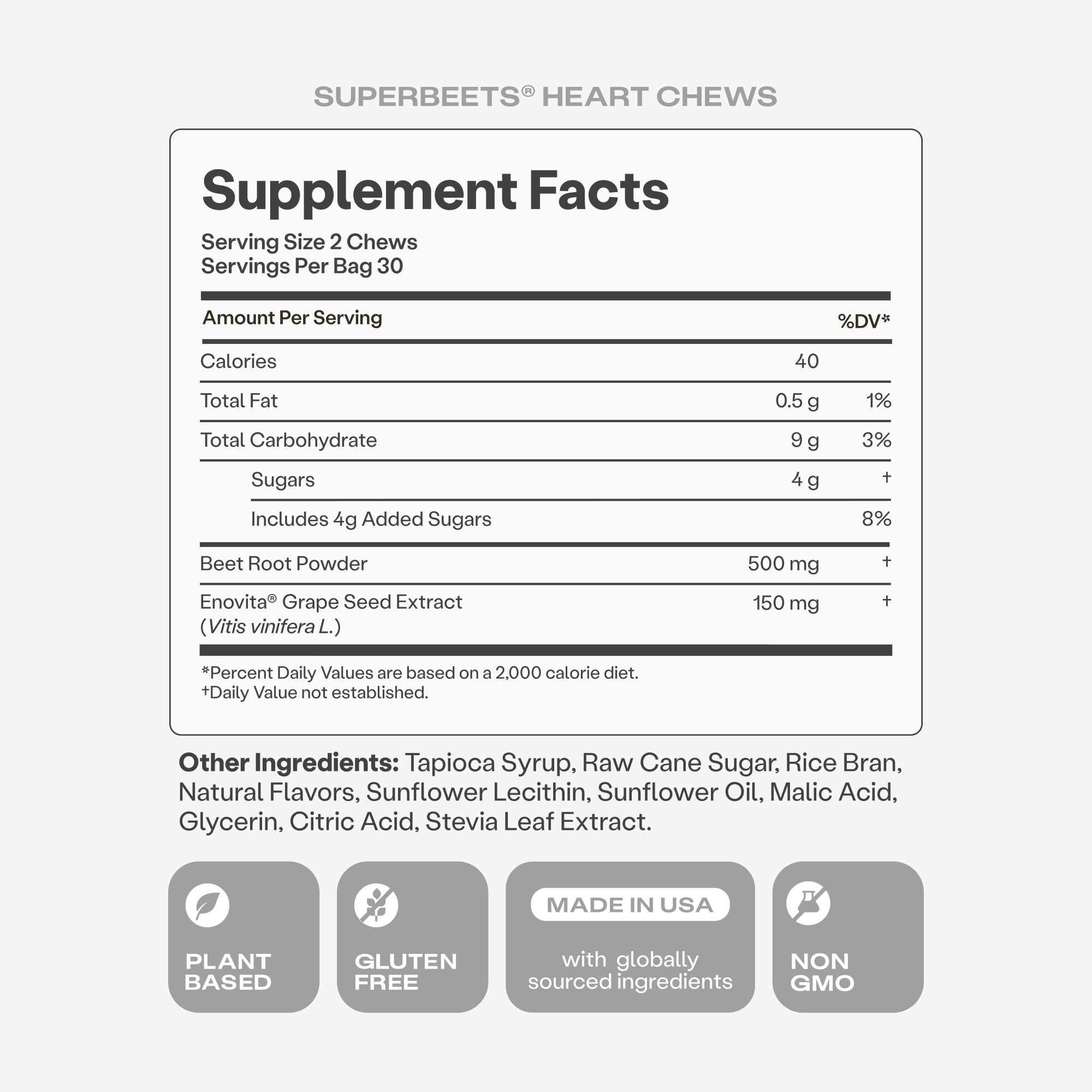 Packaging details of Humann SuperBeets Heart Chews suggest convenient daily use