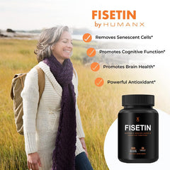 Close-up of HUMANX Fisetin 500mg bottle