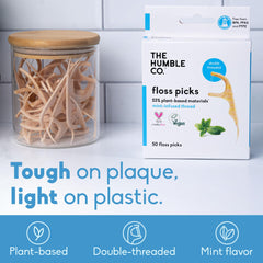 Close-up of the double-thread mint floss pick