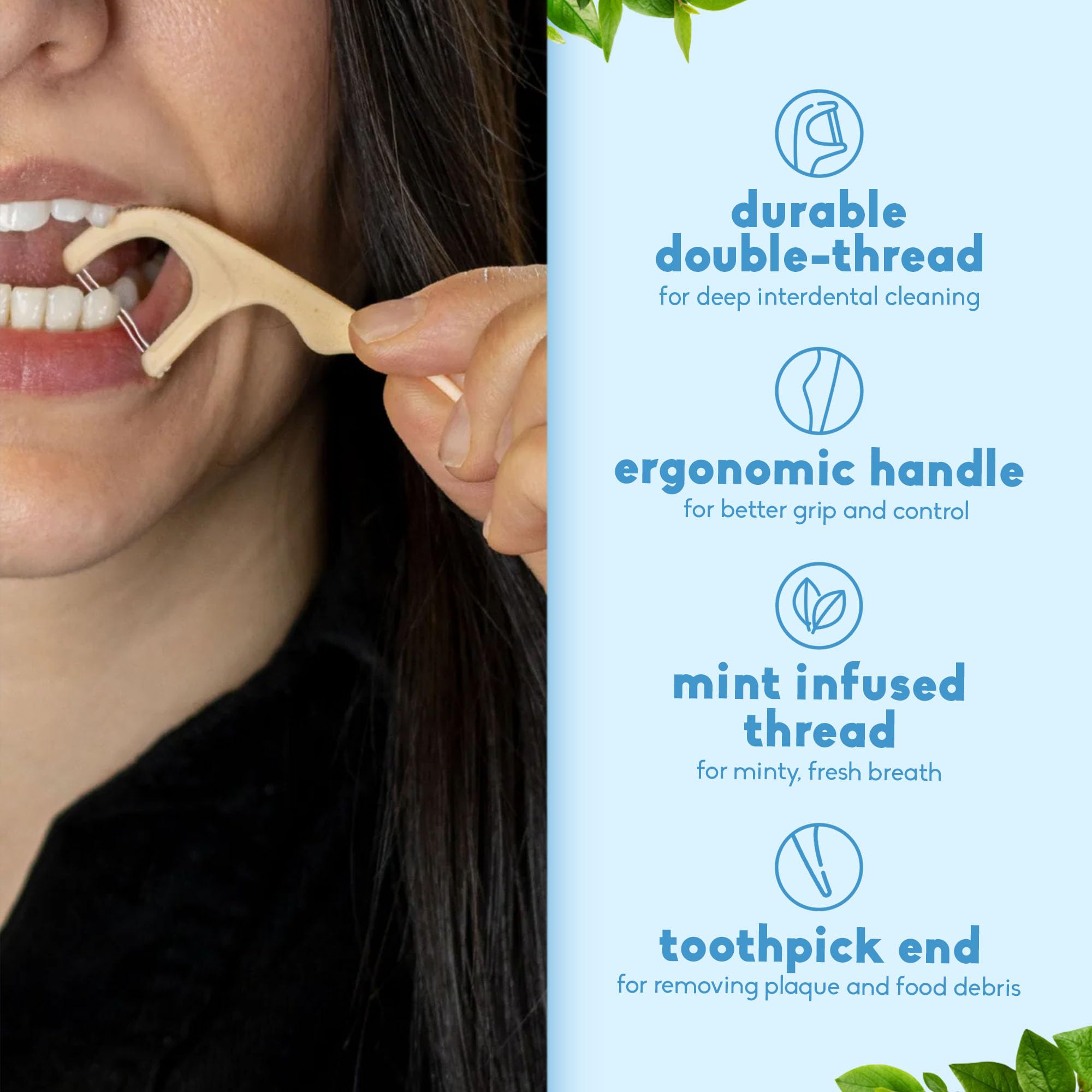 Plant-based handle material highlighting 53% plant-based content