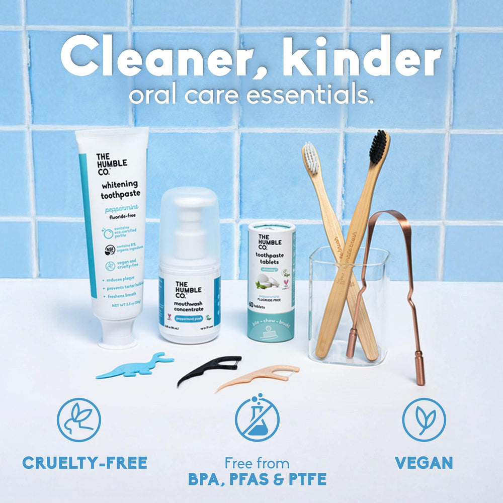The Humble Co branding on packaging with 200-count mint floss picks