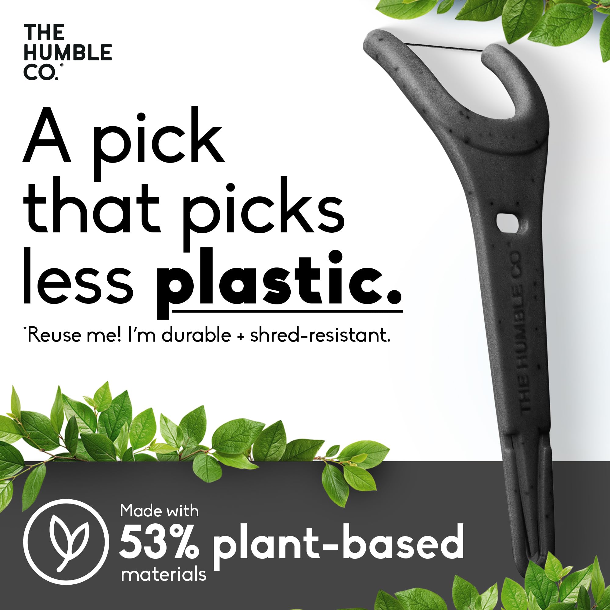Plant-based handle material on Humble Co floss picks