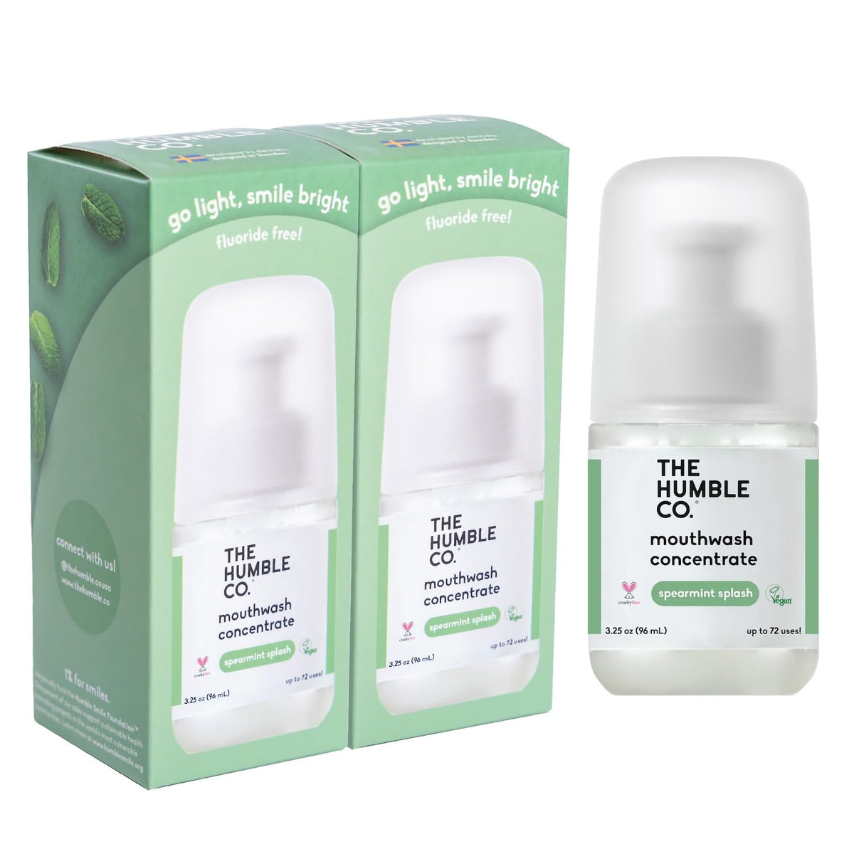 The Humble Co Fluoride Free Mouthwash Concentrate spearmint 2-pack front view