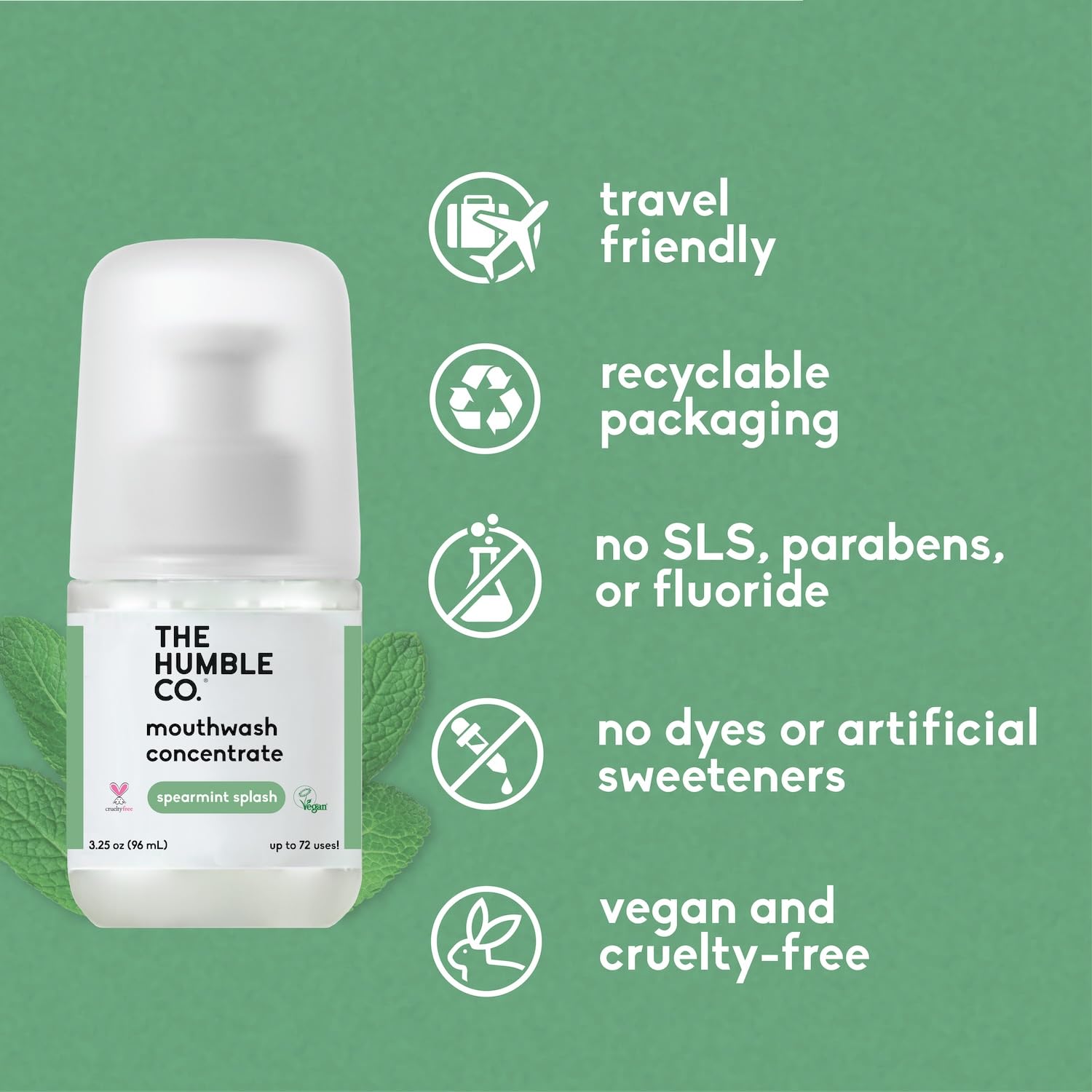 Travel size 3.25oz bottle of The Humble Co mouthwash concentrate