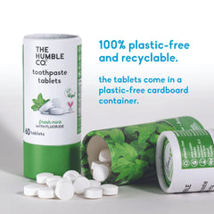 Plastic-free packaging for Humble Co toothpaste tabs