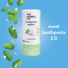 Close-up of mint-flavored toothpaste tablets