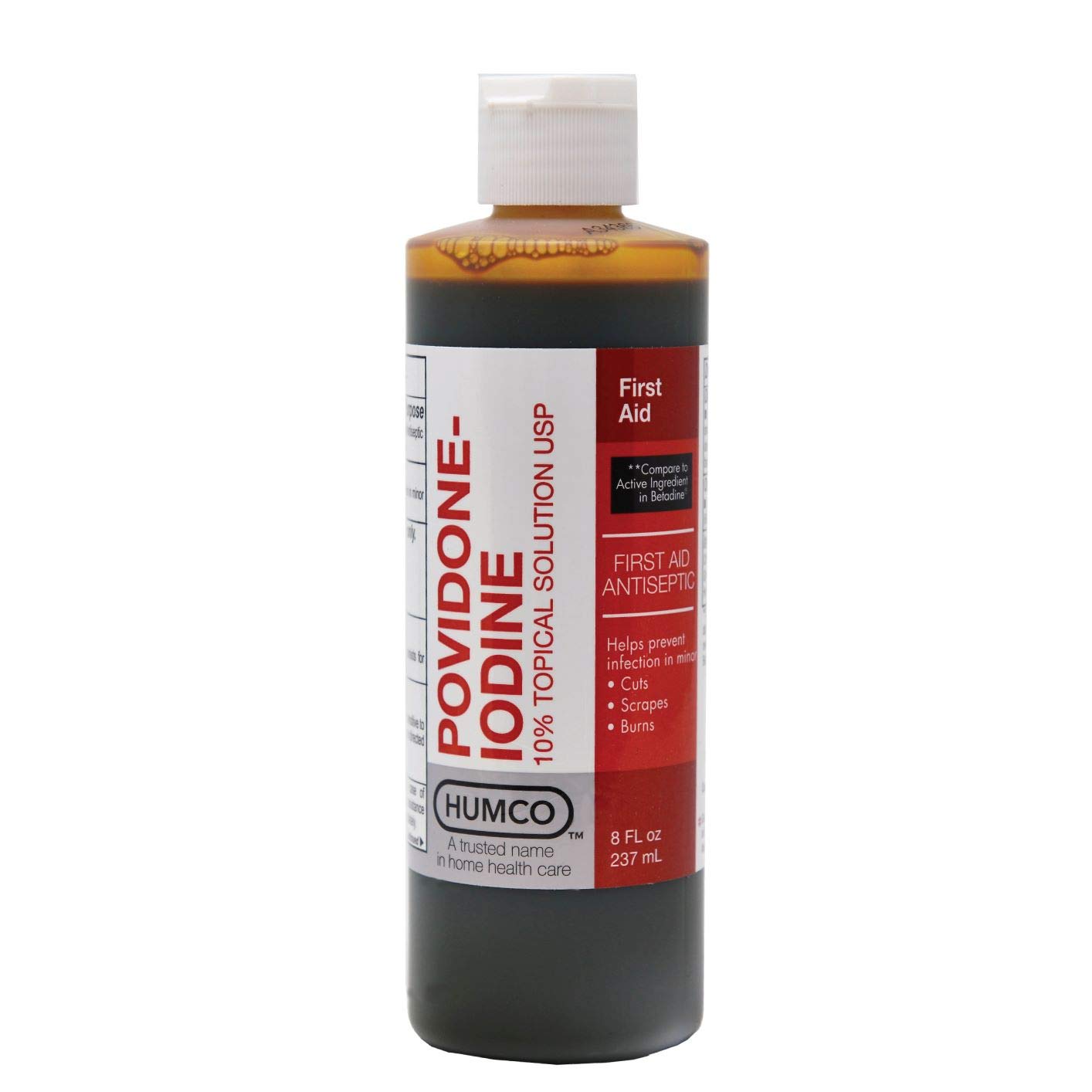 Humco Povidone Iodine 10% Topical Solution bottle – 16 oz, front view