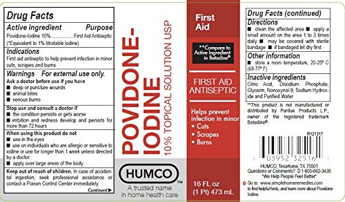 Product packaging for Humco Povidone Iodine 10% Topical Solution 16 oz