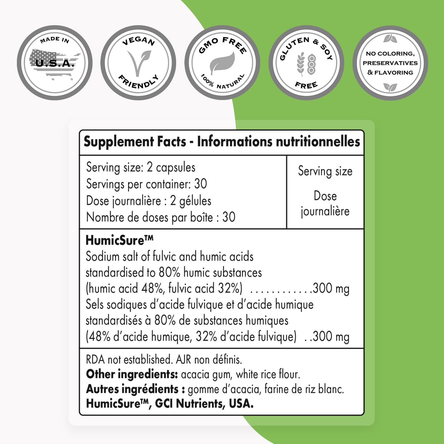 Close-up of HumicSure ingredients in the supplement