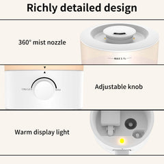 Ultrasonic cool mist humidifier 25W with 360-degree nozzle
