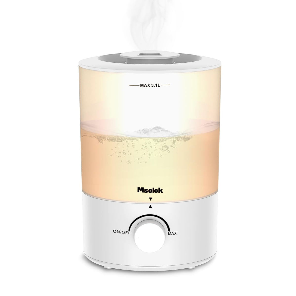 Bedroom humidifier with top-fill 3.1L tank and 360-degree nozzle