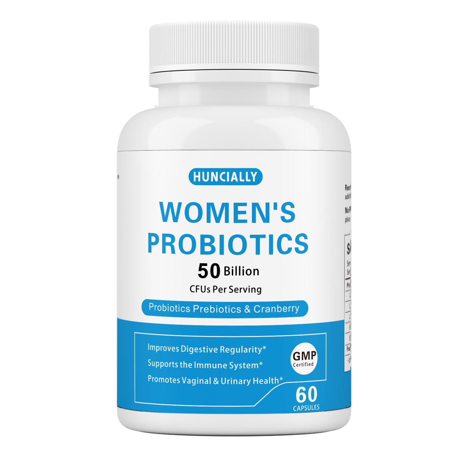 HUNCIALLY Women's Probiotic bottle with 50 Billion CFUs label