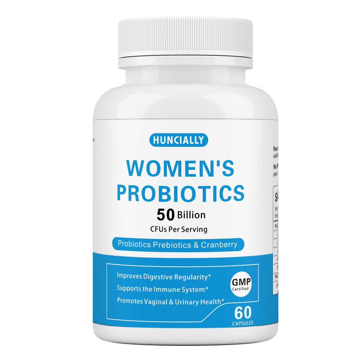 HUNCIALLY Women's Probiotic bottle with 50 Billion CFUs label