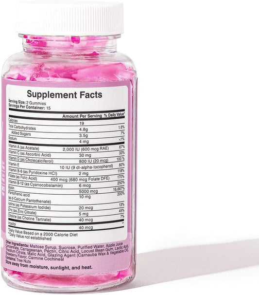 Close-up of pink bear-shaped Hunny Bunny Biotin Gummies