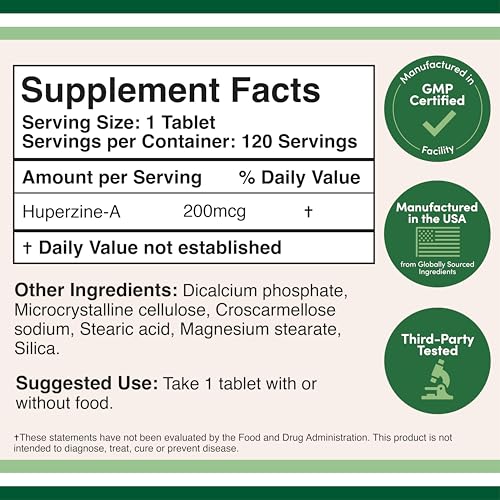 Back label showing supplement facts for Huperzine A 200mcg
