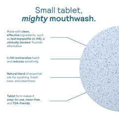 Close-up of nano-hydroxyapatite formula and tablets for remineralization
