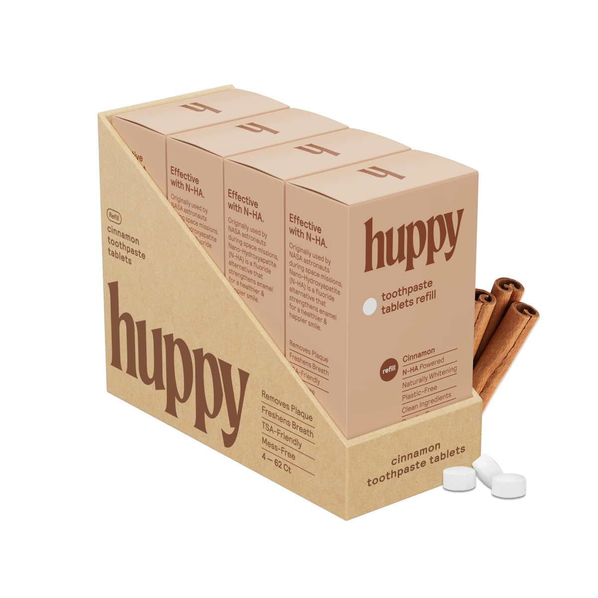 Huppy Cinnamon toothpaste tablets hero image