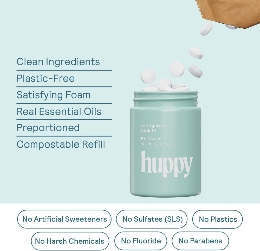 Xylitol and coconut oil ingredients illustration for HUPPY tablets