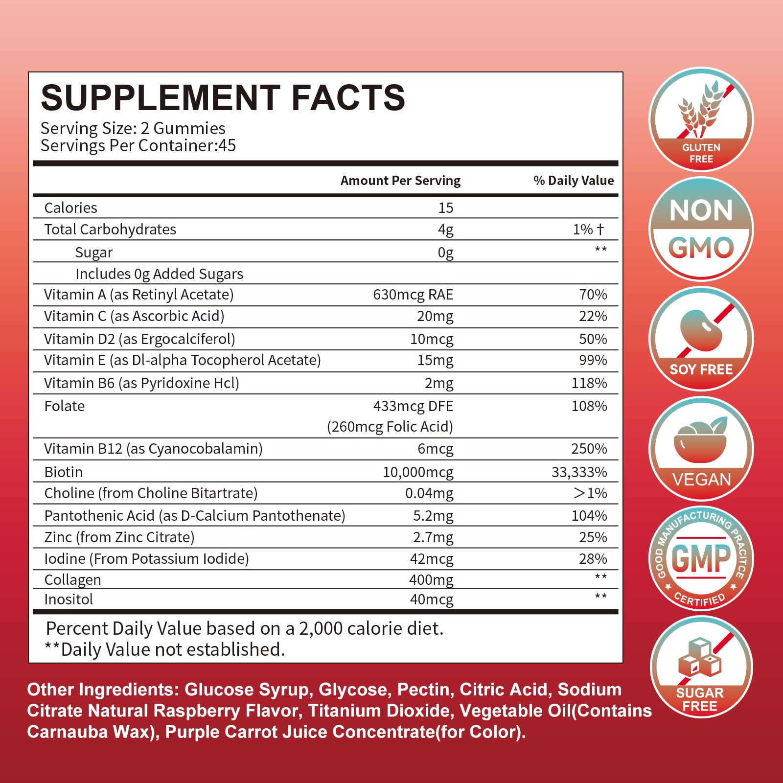 Bottle view of Hurdilen Biotin Collagen Gummies 90-count